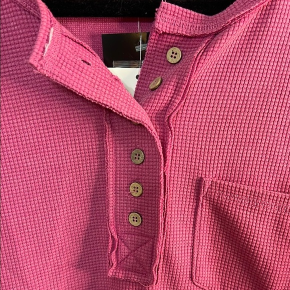 Boutique Pink Long Sleeve Henley Shirt - Picture 2 of 6